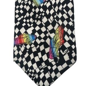 Vintage Nicole Miller for Corvette Black‎ & White Checked 100% Silk Tie